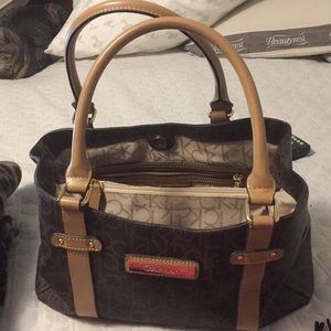 CALVIN KLEIN SNAP CLOSURE MONOGRAM SATCHEL